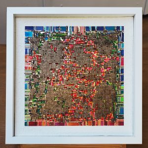 Materialcollage - Eisen, Blattgold, Aquarellfarben - Format 40 x40 cm im Holzrahmen