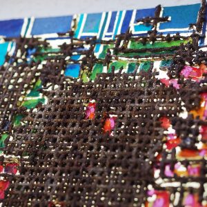 Materialcollage - Eisen, Blattgold, Aquarellfarben - Format 40 x40 cm im Holzrahmen