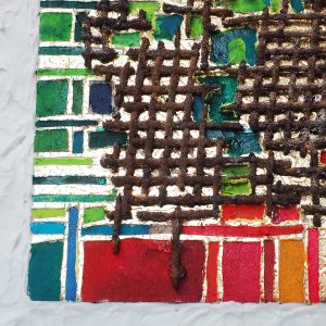 Materialcollage - Eisen, Blattgold, Aquarellfarben - Format 40 x40 cm im Holzrahmen